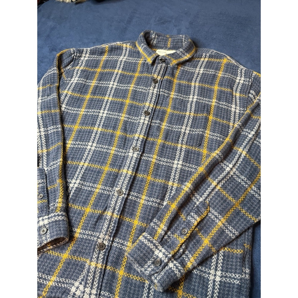 Abercrombie & Fitch A&F Collection Blue Knitted Flannel Shirt Mens XL Navy Plaid
